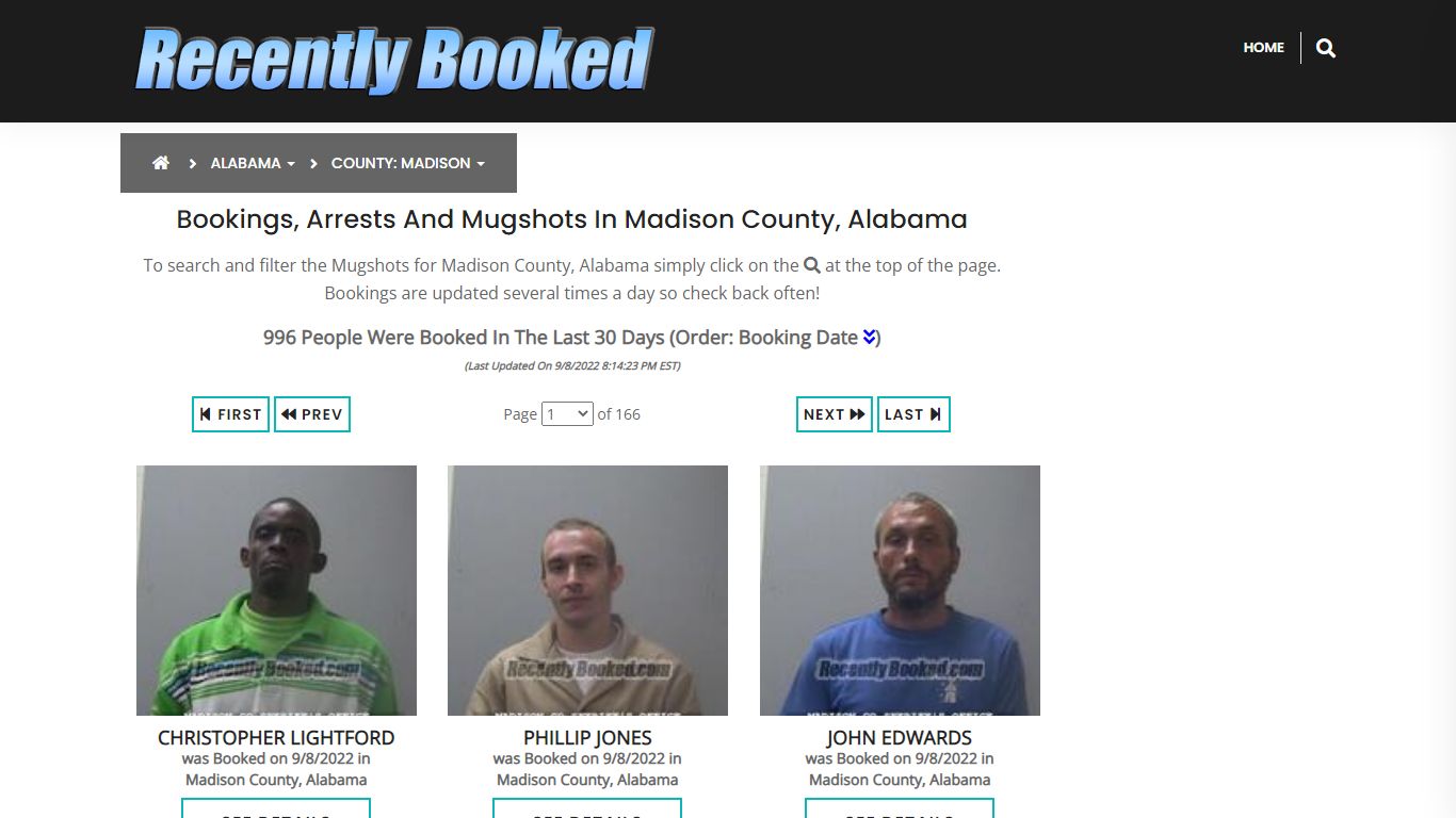 Bookings, Arrests and Mugshots in Madison County, Alabama